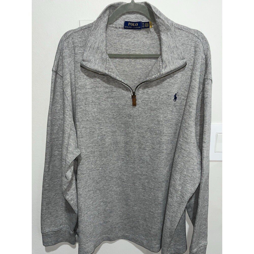 Polo Ralph Lauren Mens Sweater 1/4 Zip Gray Pony 2XLT Tall Cotton 2ab